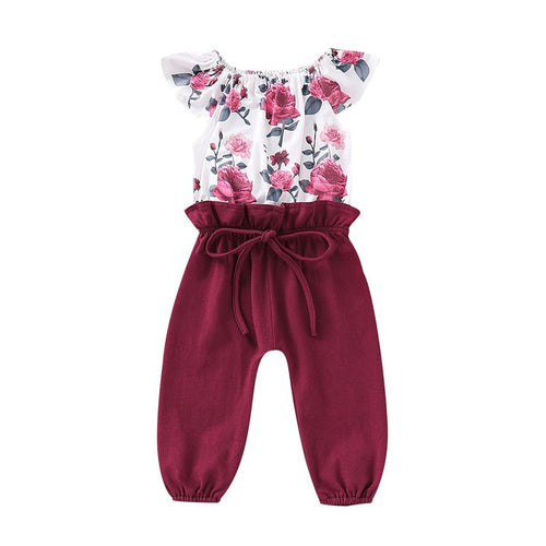 Burgundy Floral Kids Jumpsuit