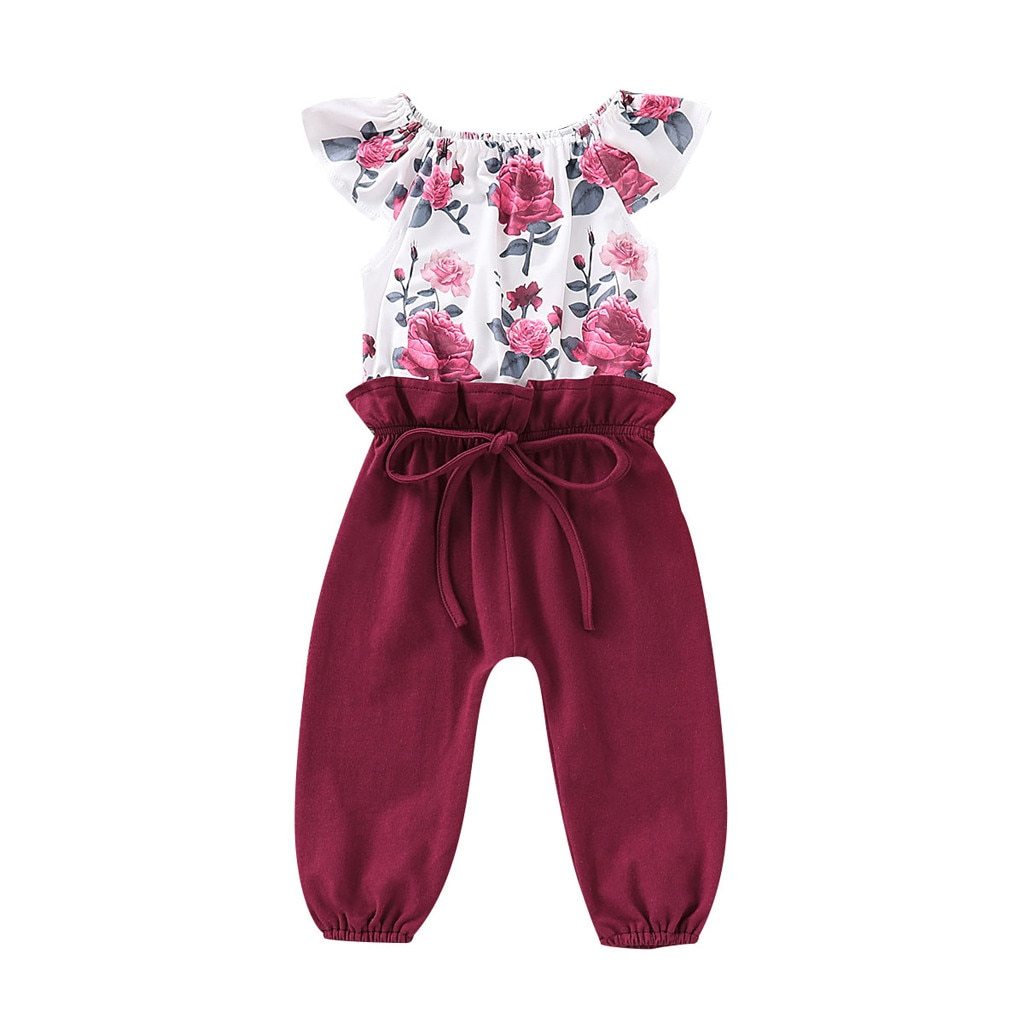 Burgundy Floral Kids Jumpsuit